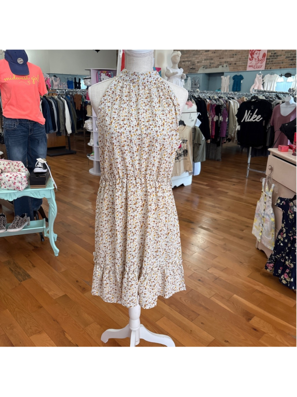 DOUBLJU White Floral Halter Mini Dress XL